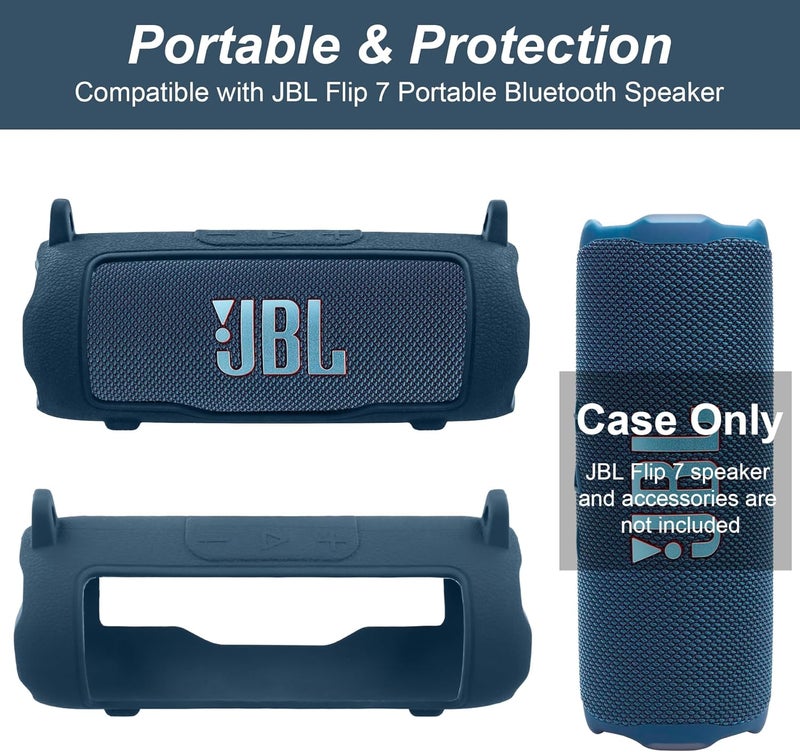 Khanka for JBL Flip 7 Waterproof Portable Bluetooth Speaker Silicone Case,Soft Protective Sleeve Cover with Shoulder Strap for JBL Flip 7 Speaker (Blue) - Image 3